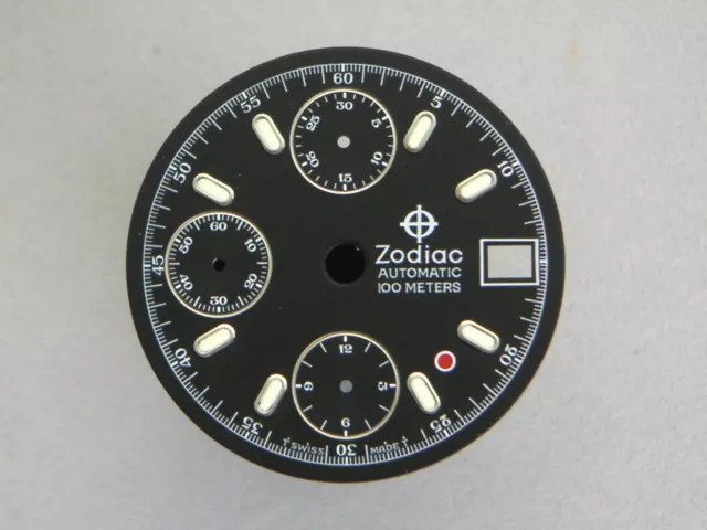 Original Vintage ZODIAC Black Chronograph Watch Dial Valjoux 7750 Date Men's New