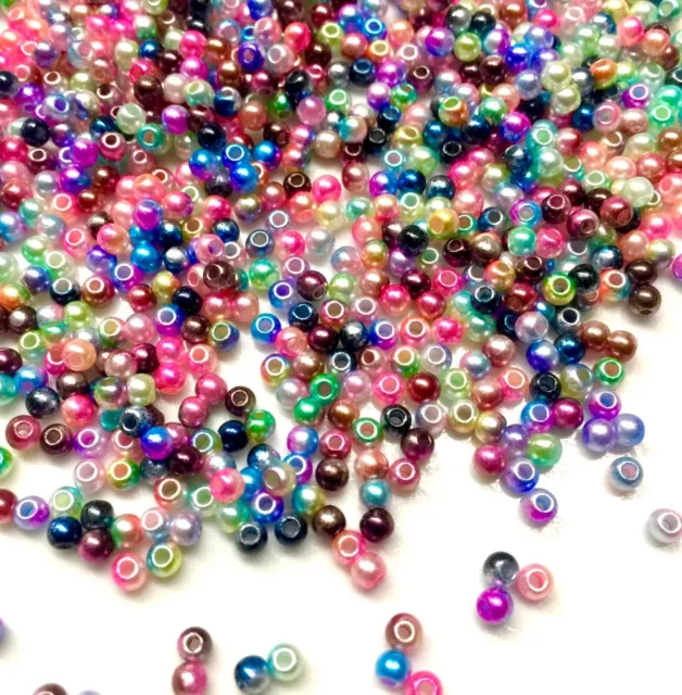 1000x Tiny 3mm Rainbow Mermaid Faux Pearl Beads for Jewellery Craft Making