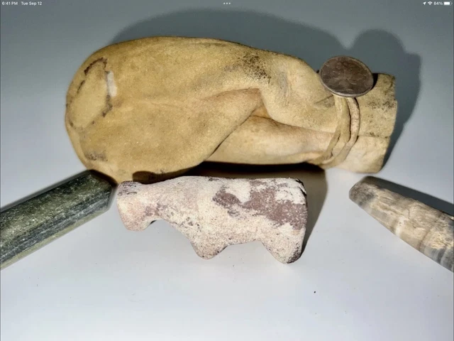 Circa 1900 Native Zuni Stone Horse Fetish Set With Silver Mercury Dime Bag