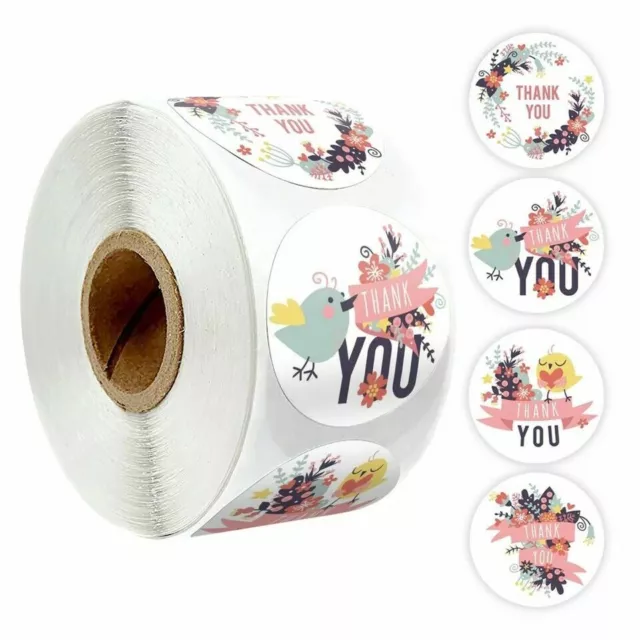 Round Thank You Hand Made With Love Labels Stickers Gift Food Craft Box Bird