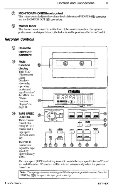 YAMAHA MT4X 4-TRACK Multitrack Cassette Recorder OWNER'S MANUAL $16.95 ...