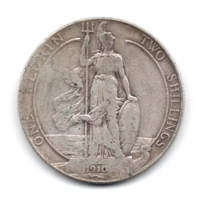 1910 King Edward Vii Silver Florin Coin 0.925 Good Condition S3981 M321