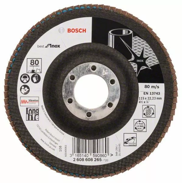 Bosch Disco de Lija Abanico X581 Best para Inox, Angular, 115MM, 80 , Glasg