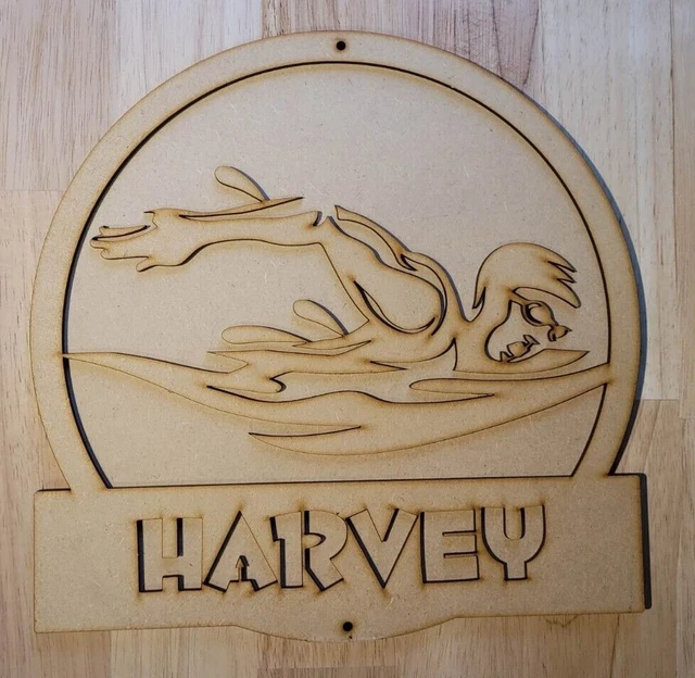 Grande 3D Cualquier Nombre Natación Deportes Letrero Niños Arte de Pared Puerta Colgante Listo para Pintar