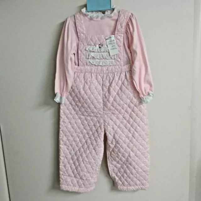 Vintage Carters NWT Toddler Baby Girl 24 Mos Quilted Pink Polka Dot Overalls&Top