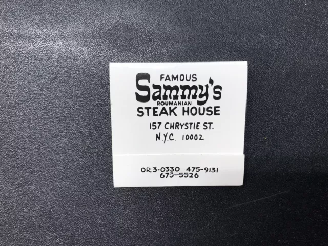 Vintage Sammy’s Roumanian Steak House MATCHBOOK 157 Christie St Lower East Side