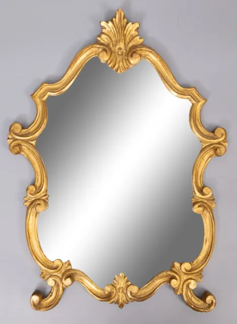 Vintage Mid Century 1950s Italian Baroque Style Gold Gilt Wood  Mirror 20.75"H