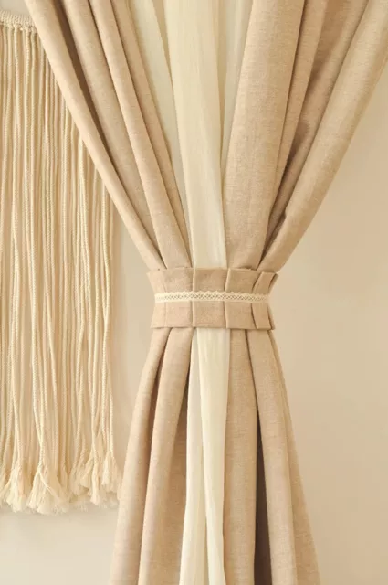 Beautiful Cotton Curtain Holders Tieback 15 Inch Beige for Door set of 2