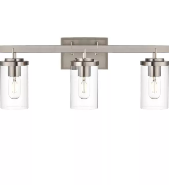 3-Light Wall Sconce Bathroom Vanity Light Fixtures w/Clear Glass Shades Nickel