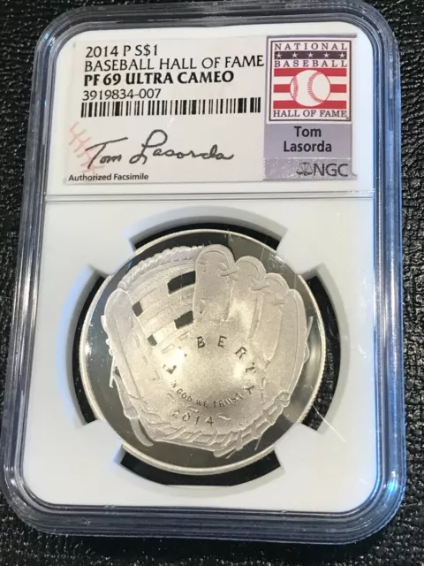 Ngc Pf69 Ultra Cameo 2014  Silver One Dollar-Baseball Hall Of Fame Tom Lasorda