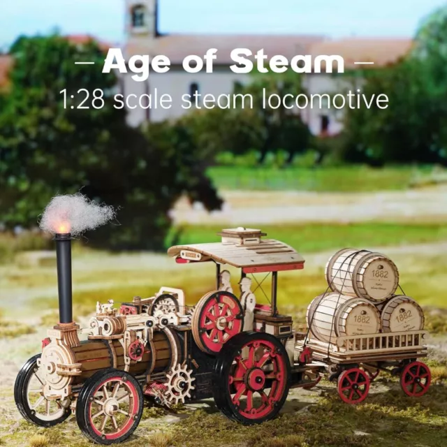 ROKR  3D Wooden Puzzle Steam Engine Mechanical Crafts Teens Birthday Gift LKA01
