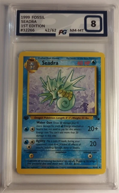 Pokémonkarte Seadra 42/62 1. Auflage 1999 Fossil WOTC Grad 8 - PSA / PG