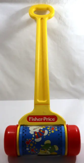 Vintage 1992 Fisher Price Musical Melody Chime Push Roller Toy Yellow Handle 22”