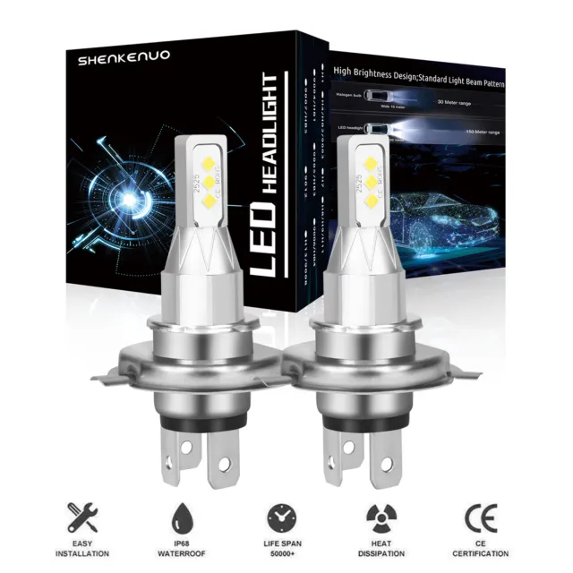2x 9003/H4 LED Headlight Bulbs Conversion Kit High/Low Beam 6500K Bright White