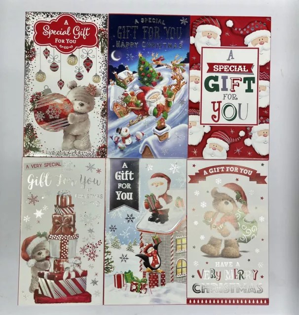 Pack of 6 Assorted Christmas Self-Sealing Money Gift Wallet Envelopes Random NEW