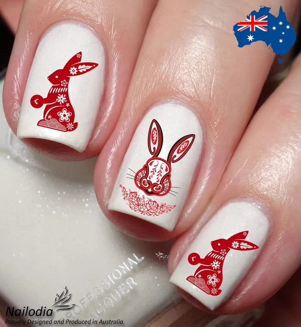 chinese new year nails rabbit