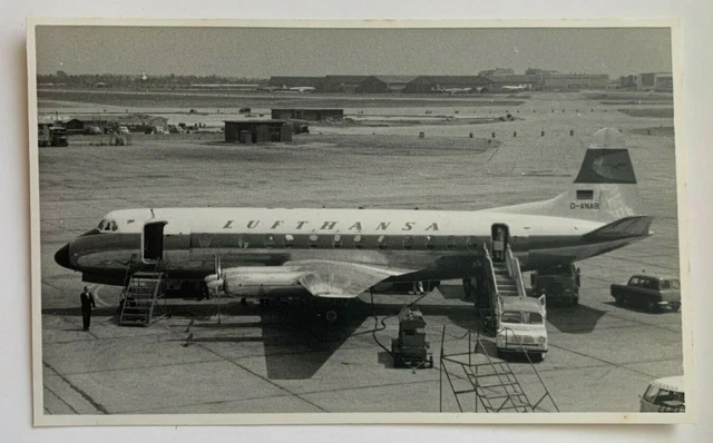 Vintage 1959 3x5 B&W Photo London Airport Lufthansa Viscount aircraft airliner
