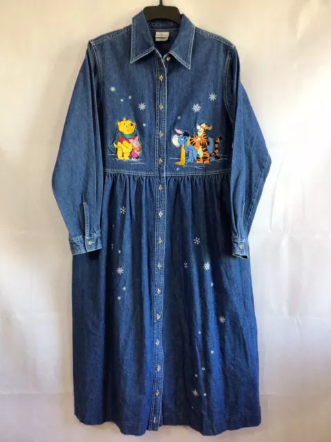 VTG 90s DISNEY Size M Denim WINNIE THE POOH TIGGER DRESS Modest Winter