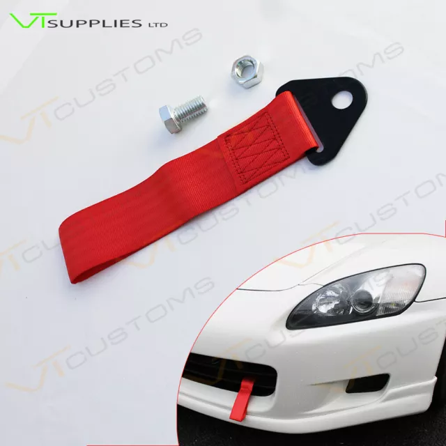 Car Racing Tow Strap Drifting Motorsport JDM  + Universal Fixing Bolt