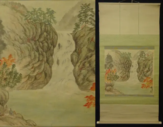 Autumn Landscape Waterfall Japan Painting Japanese Hanging Scroll Kakejiku Art