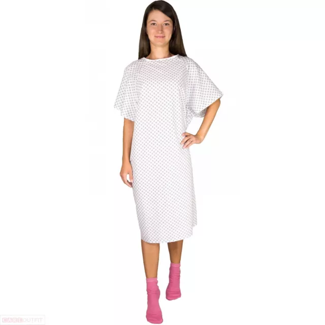 White/Blue Hospital Patient Gown With Back Ties - One Size Fits All - 1 Pack