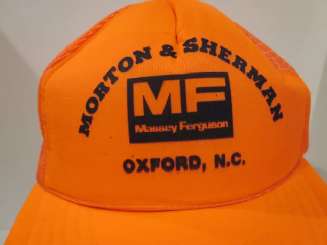 Vtg Massey Ferguson Trucker Hat Tractor Nc Dealership Blaze Orange Mesh Snapback