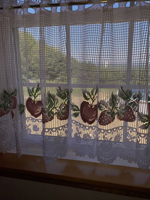 Apple Strawberry Motif Curtains Tiers 24" length x 32" width One Pair