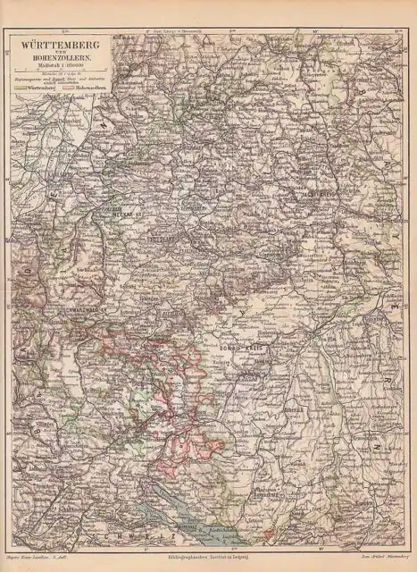 Baden-Wurttemberg Hohenzollern Antiguo Mapa de País 1905 Schwarzwald Donau-Kreis