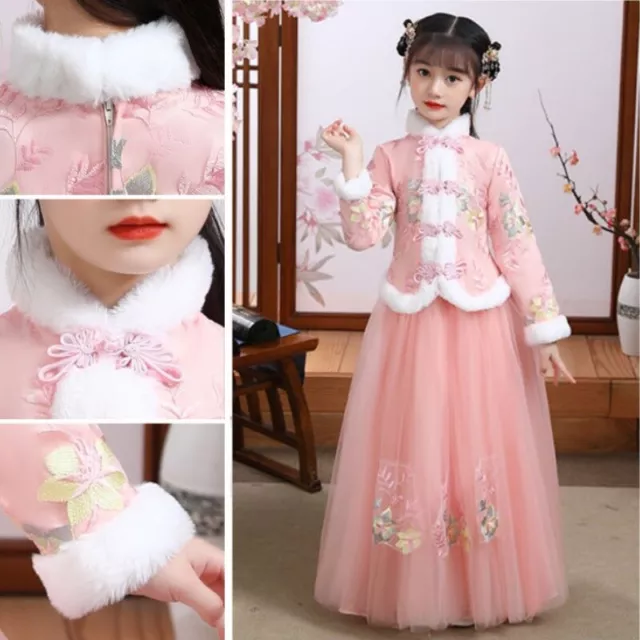 Baby Girls Tang Suit Cheongsam Dress Embroidered New Year Chinese Fleece Vintage