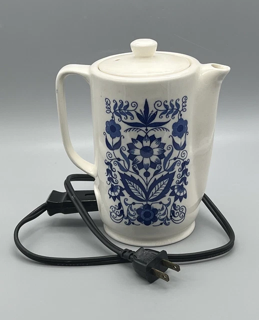 Vintage Pottery Blue Floral Electric Hot Pot for Tea, Japan- See Photos & Info