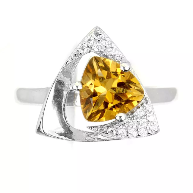 Non Chauffé Trilliant Citrine Jaune 7mm Simulé Zircone 925 Bague en Argent Sz 6