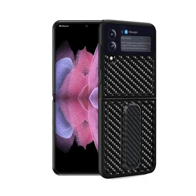 Coque de téléphone en fibre de carbone avec support pour Samsung Galaxy Z Flip3