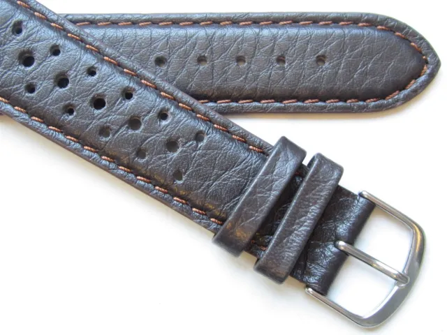Dark Brown leather Rally Perforated sport gents watch band - Choose size