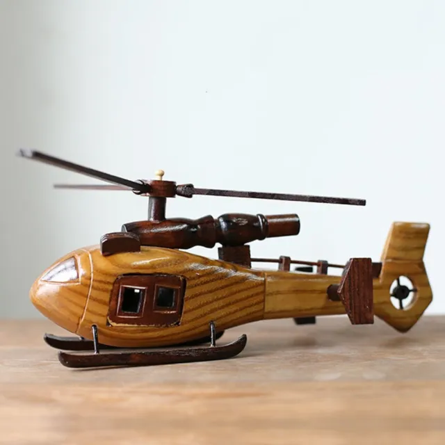 Wooden HELICOPTER Model Desktop Military Navy Wood Decoration Handmade Airplane