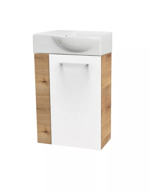 Gäste WC Set SBC 2tlg 45cm Keramikbecken Weiß Badmöbel Waschbeckenschrank MILANO