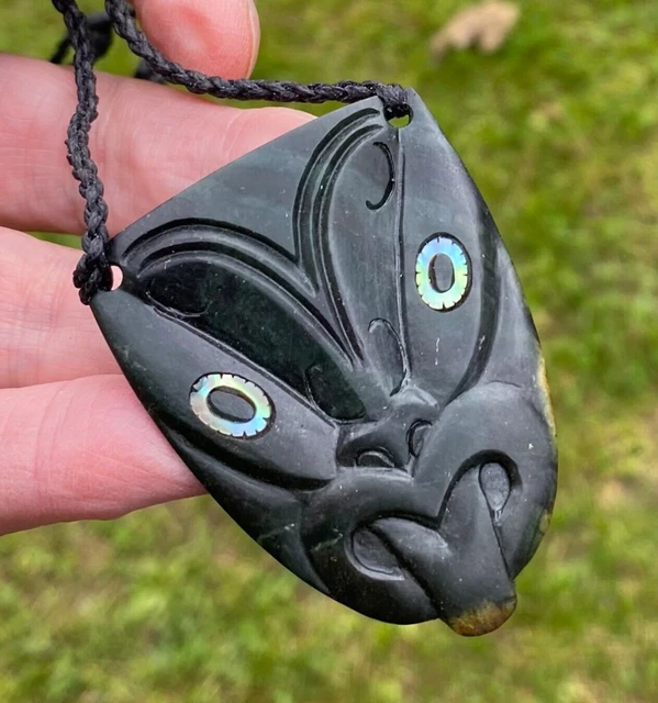 Arapo Whata  Nz Pounamu Arahura Greenstone Nephrite Jade Maori Wheku Tiki Mask