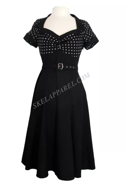 60's Vintage Retro Design Black white Polka Dot Flare Party Dress