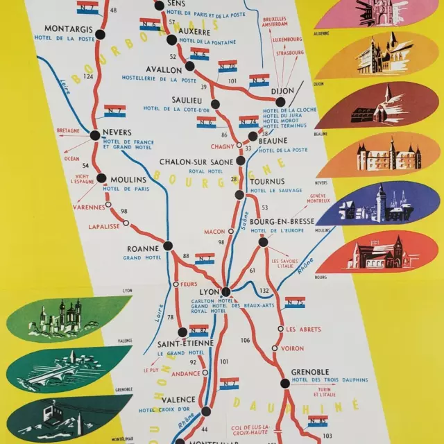 France Hotels Brochure Map 1960 Paris Cote D'Azur French PCA Route Highway FR U4