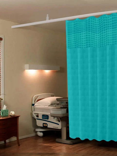Hospital Curtain ICU Partition Net, Polyester Dark Green Cubes Square 120 x 215