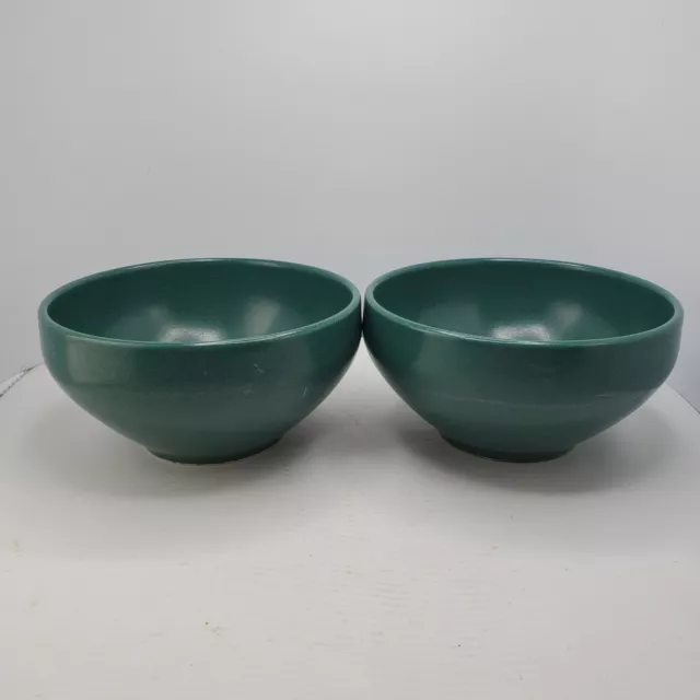 2 Hoganas Stengods Keramik Sweden Pottery Deep Emerald Green Bowls