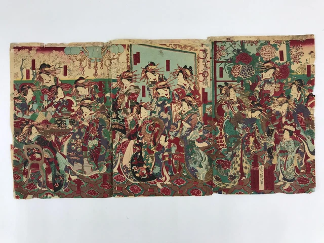 Antique C1880 Japanese Ukiyoe Woodblock Print Chikanobu Yoshu Kabuki FL243 2