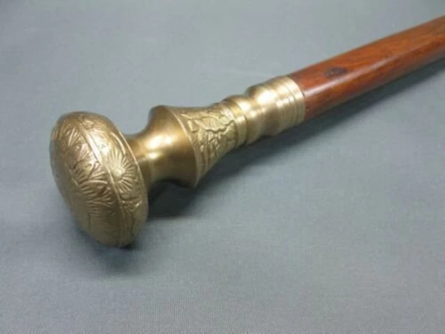 Vintage Antique Walking Cane Wooden Walking Stick Brass Handle Knob Gift