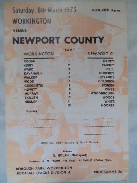 WORKINGTON vs NEWPORT COUNTY DIV.FOUR 1974-75