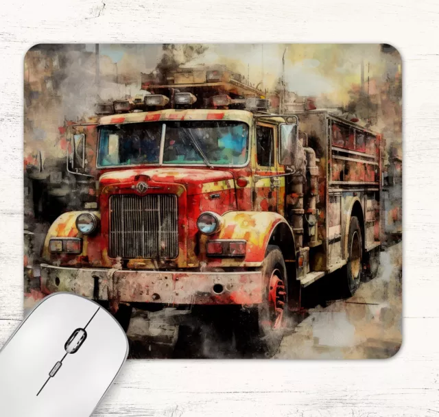 USA Firetruck Fire Truck Neoprene Mouse Pad Desk Mat Non Slip Rectangle
