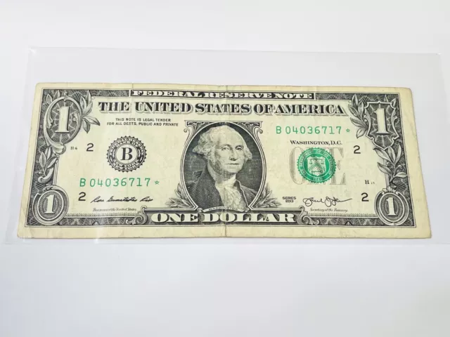 2013 B Series One Dollar Duplicate Serial Print Star Note NY $1 Washington Print