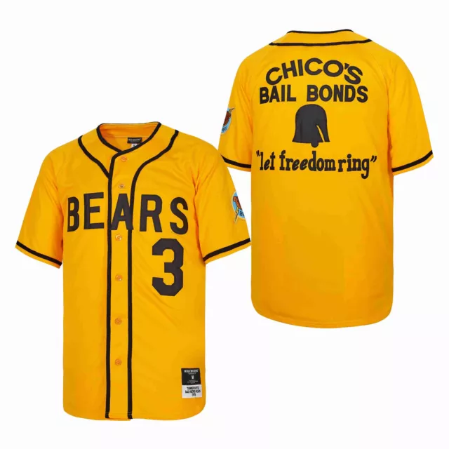 New Bad News Bears #3 Kelly Leak Baseball Jersey Chico's Bail Bonds Sewn Yellow