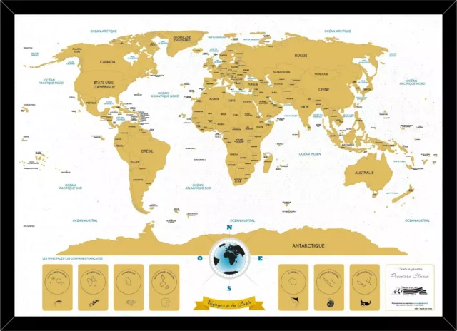 Carte du monde à gratter encadrée - Carte de voyage avec drapeaux des pays  et lignes nationales, carte de voyage personnalisée avec cadre, fabriquée