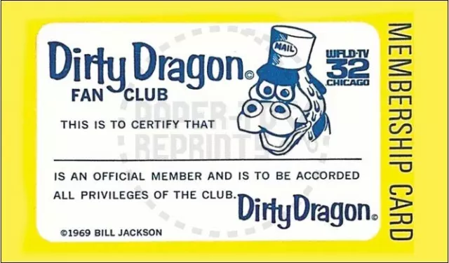 Dirty Dragon Fan Club Membership Card - Vintage Reprint