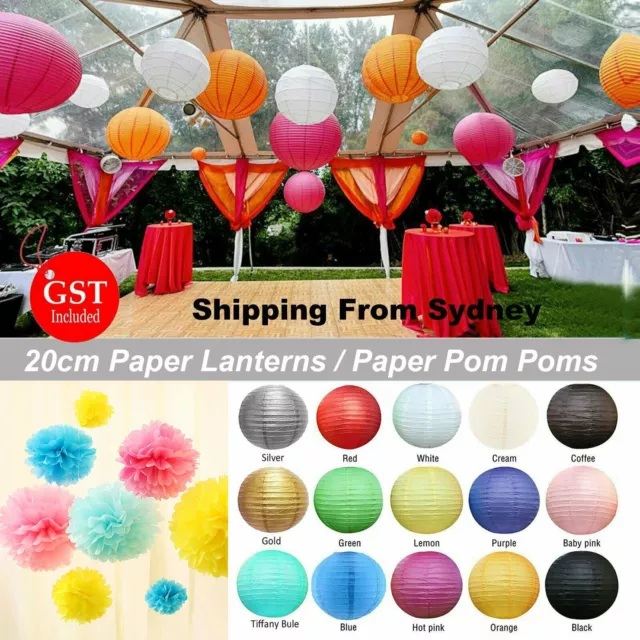 20cm Paper Lanterns Pom Poms Chinese Festival Birthday Wedding Party Decorations