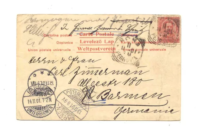 ITALIEN Italy 1901: KARTE > BARMEN , NACHGESAND mit 3 VERSCH: BARMEN STEMPEL